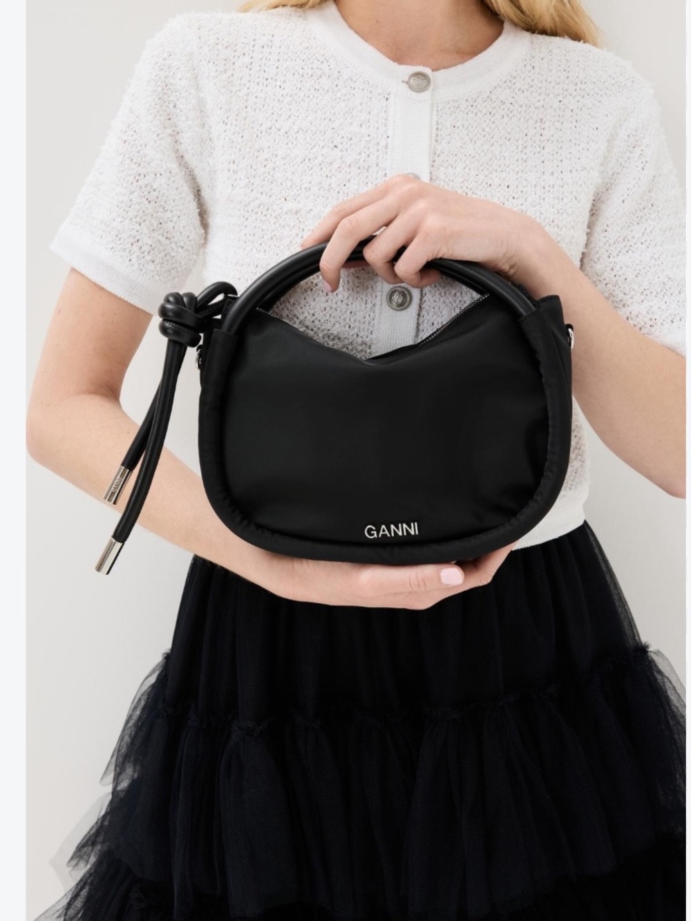 Ganni Knot Baguette Mini Nylon Handbag